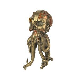 Bronze / Copper Finished Steampunk Human Skull / Octopus Fantasy Tabletop Statue